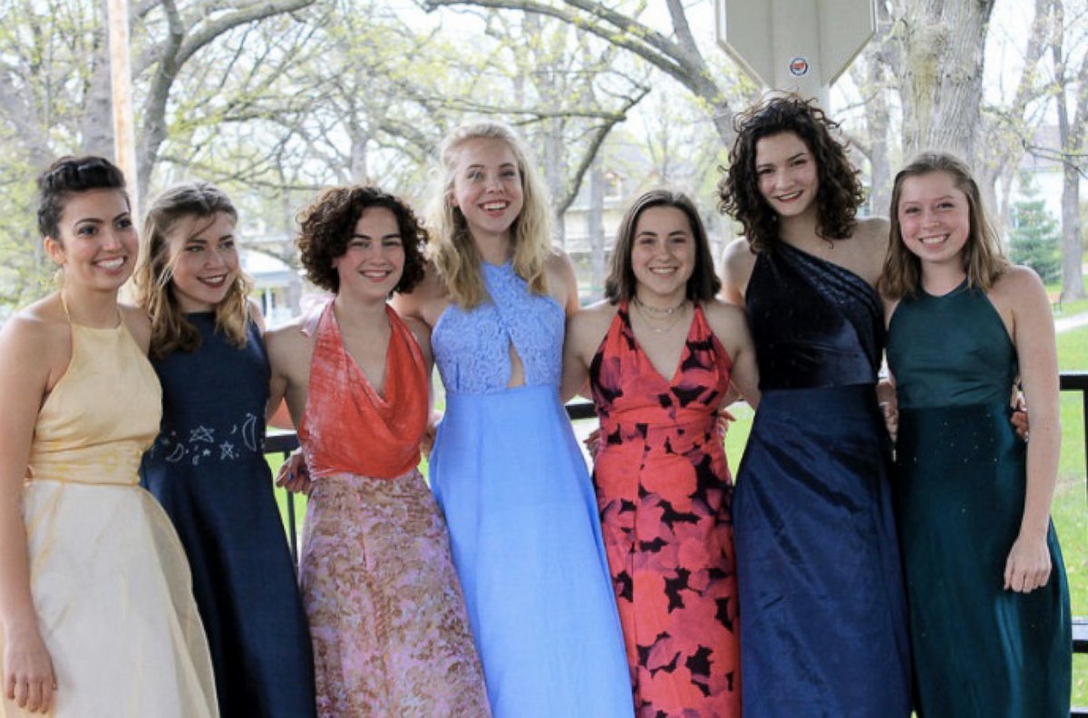 PHOTO: Maggie McGlenn, a junior at Madison East High School in Wisconsin, created homemade prom dresses for herself and six friends. 