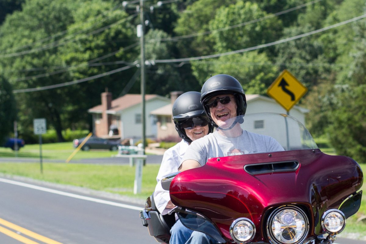 PHOTO: Mildred Garrison, 93, of Reidsville, North Carolina, fulfilled her lifelong dream of riding a Harley-Davidson motorcycle on June 24. 