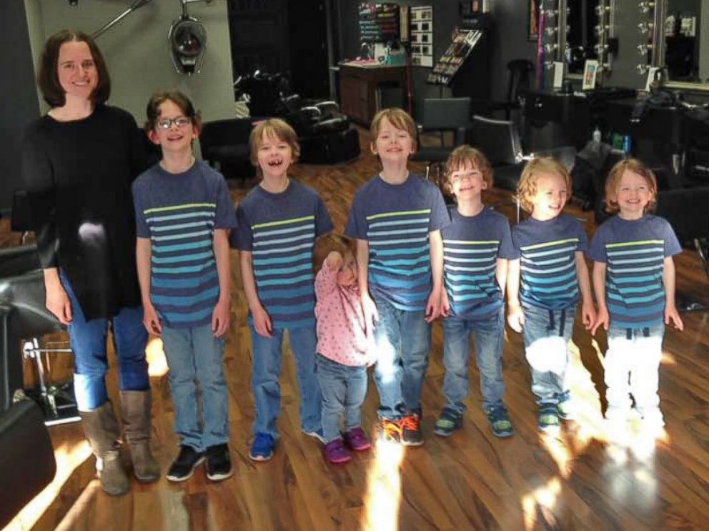 PHOTO: Phoebe Kannisto and her six sons all chopped their hair off to later donate it to an organization called Children with Hair Loss.