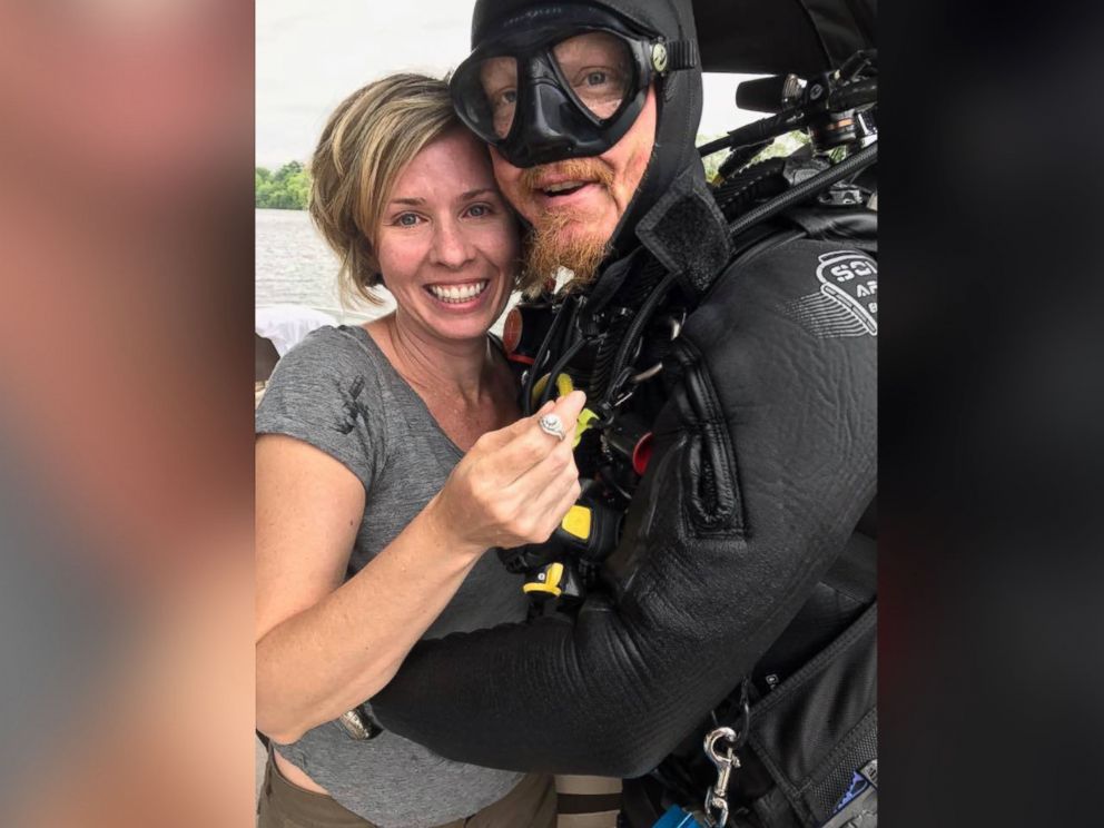 PHOTO: Spencer Phillips of Southern Skin Divers Supply helped a devastated Brooke Leavins find her engagement ring lost in Alabamas Coosa River.