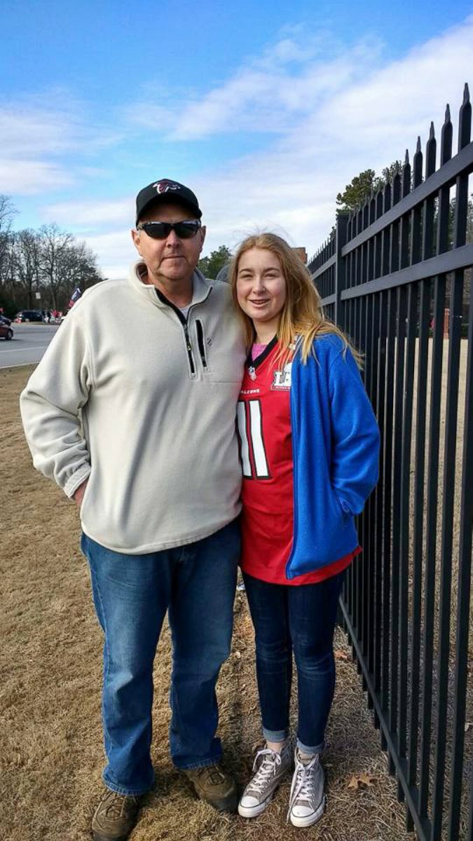 PHOTO: Skylar Tipton photographed with her father, Jody Tipton, after winning two Super Bowl 51 tickets, thanks to a contest hosted by the Epilepsy Foundation of Georgia. 