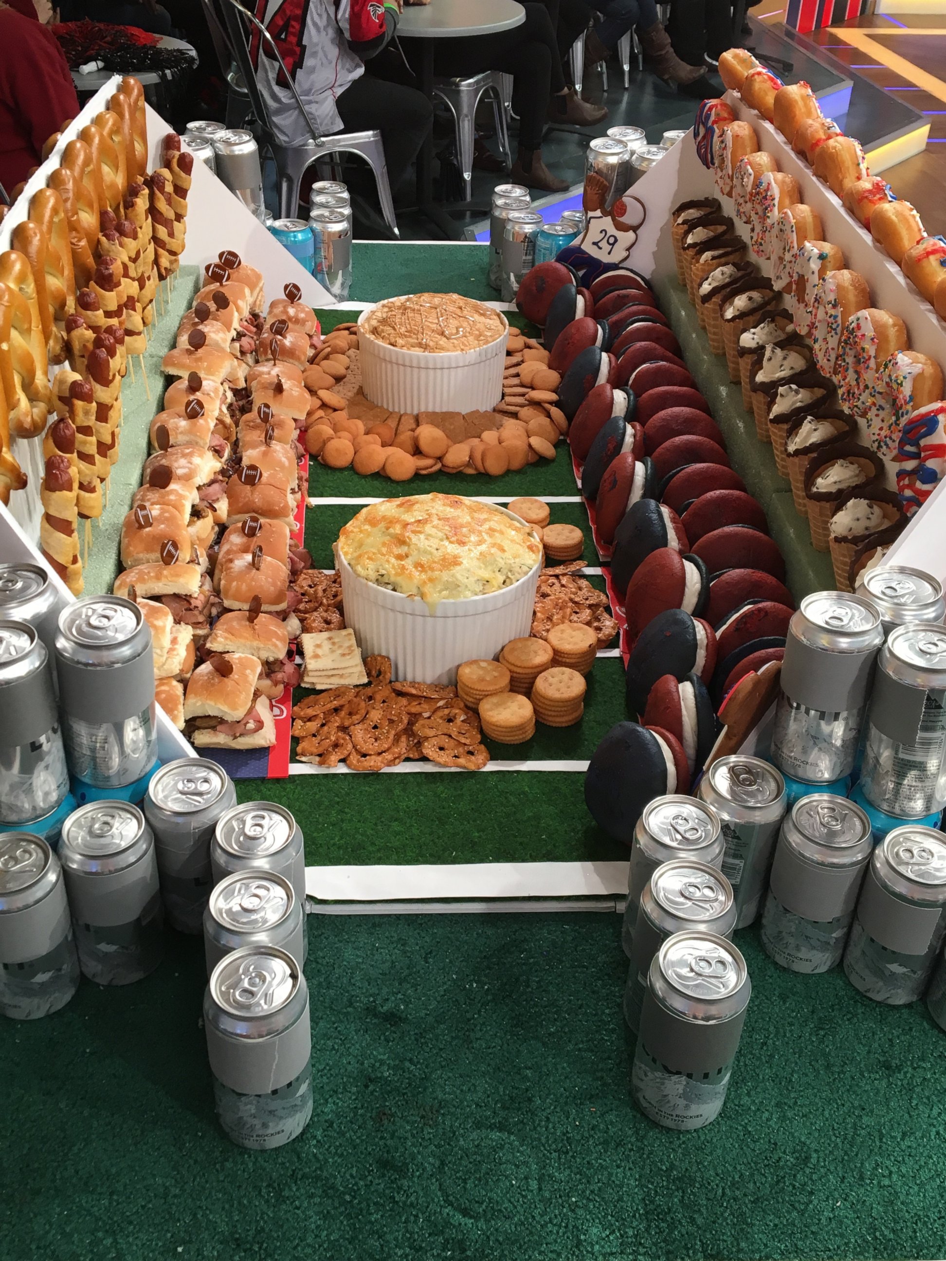 PHOTO: Get inspiration to build your own ultimate, edible snack football stadium with a Falcons-theme or Patriots-theme stadium from Delish.com editors.