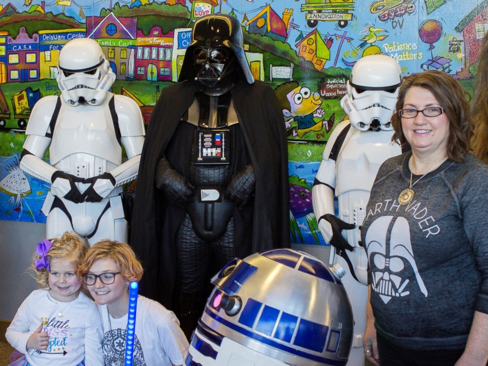 PHOTO: Zoe Pedicone, 4, was greeted by her favorite "Star Wars" characters on Dec. 23 just moments before being adopted by her new mom, Deanna Pedicone of Newark, Delaware.