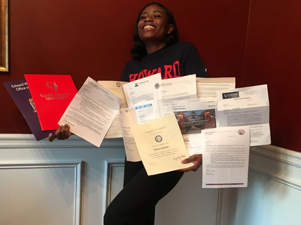 PHOTO: 17-year-old twin sisters Akhya C. and Akhea S. Mitchell got accepted into 42 schools between them, earning over $900,000 in scholarship offers.