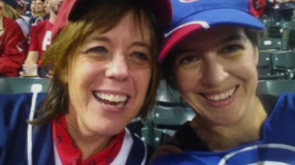 PHOTO: A Cleveland Cubs fan met her long-lost half-sister, who happens to be a Chicago Cubs Fan, on Nov. 1, 2016, during Game 6 of the World Series. 