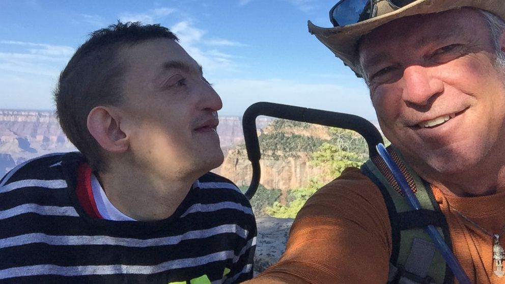 Chad Cloward, of Scottsdale, Arizona, celebrated the 30th birthday of his special needs son Dallan by trekking to the Grand Canyon.
