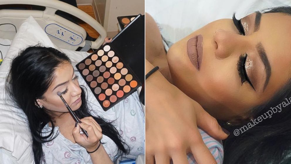 Alaha Karimi, 27, did her makeup in between contractions while in labor on Feb. 15, 2016. 