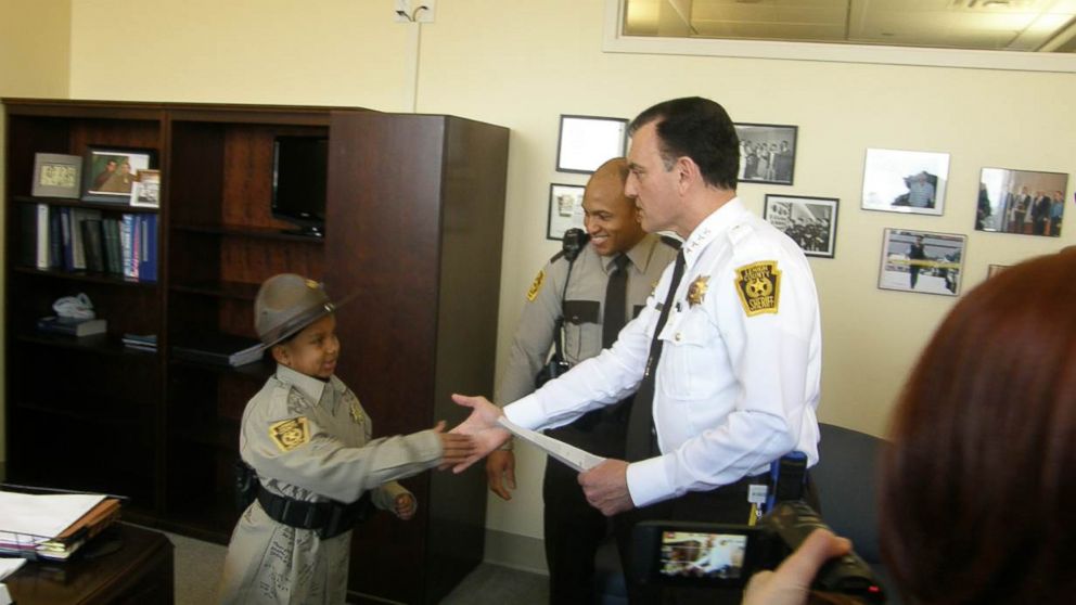 PHOTO: Kaleb Holder, 8, was able to become sheriff for a day on March 4, 2016 in Allentown, Pa. 