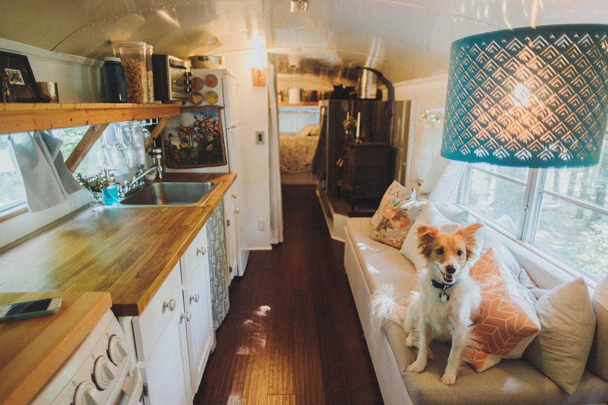 PHOTO: Andrew and Julie Puckett live inside of a 1990 Blue Bird bus that they transformed into their home with $1,000 of renovations. 