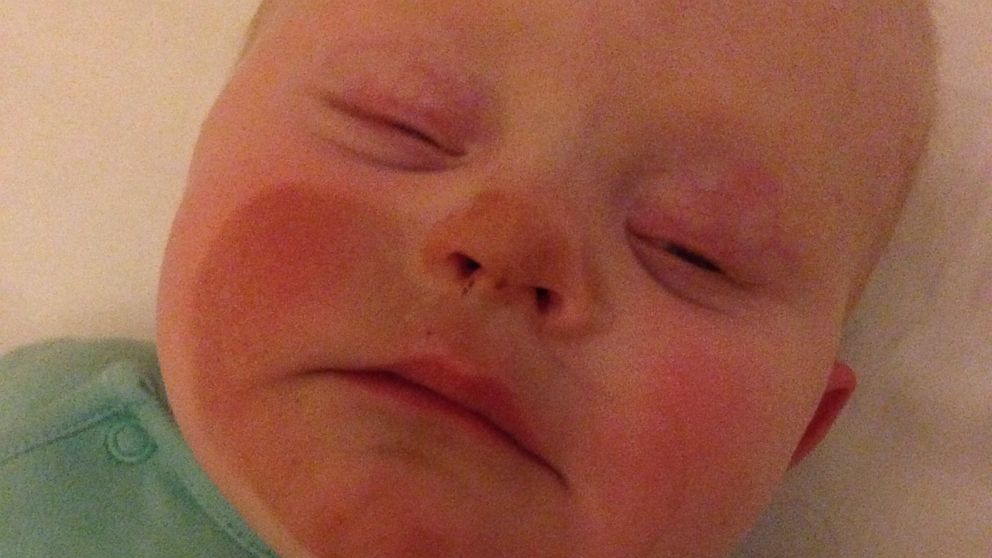 Gemma Colley posted this photo of her son after she breastfed him after a spray tan.