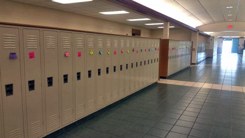 PHOTO: Anna Aronson, Erica English, Michelle Crispin and Ellie Uematsu -- sophomores at Mason High School in Mason, Ohio, surprised around 3,600 of their fellow schoolmates with positive message sticky notes on their lockers on Aug. 30, 2016.