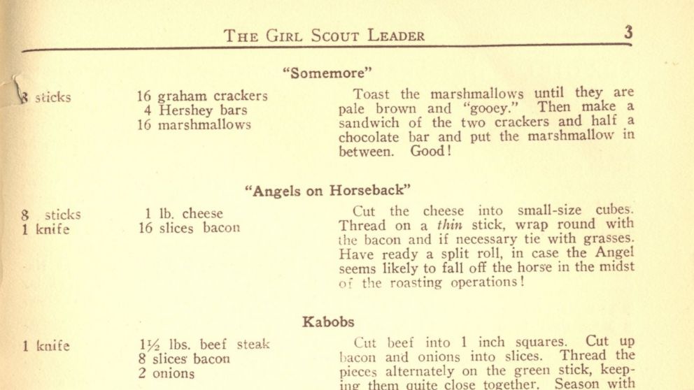 PHOTO: The Girl Scouts organization was one of the first to publish the iconic s'mores recipe under the name "Some More" in a 1925 issue of Girl Scout Leader magazine, and then as "somemores" in an official 1927 Girl Scout publication.
