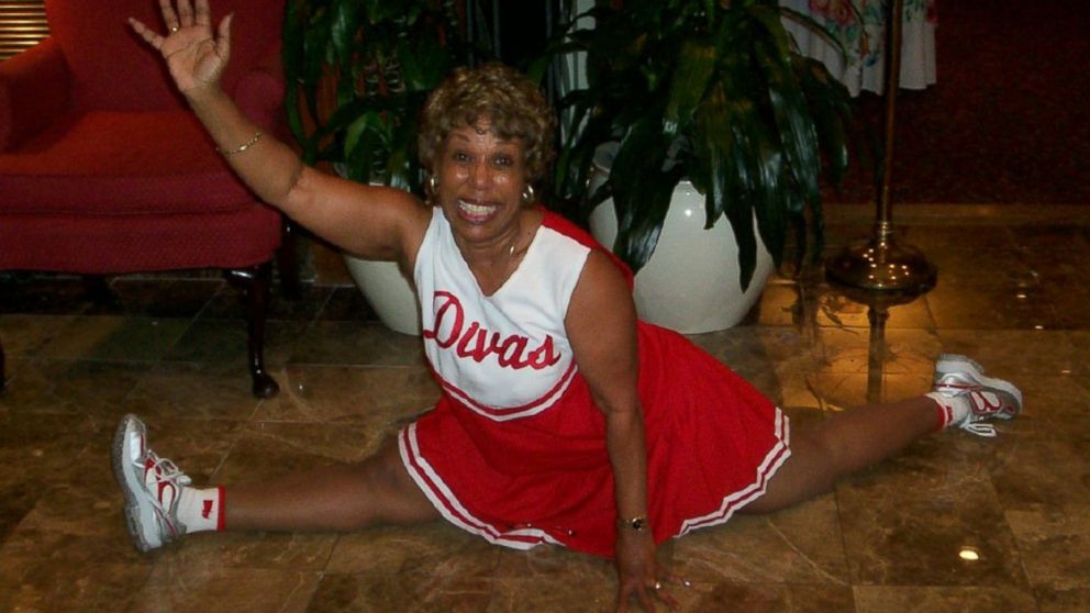 Louise Gooche, 73, is pictured here doing her "signature split" move. 
