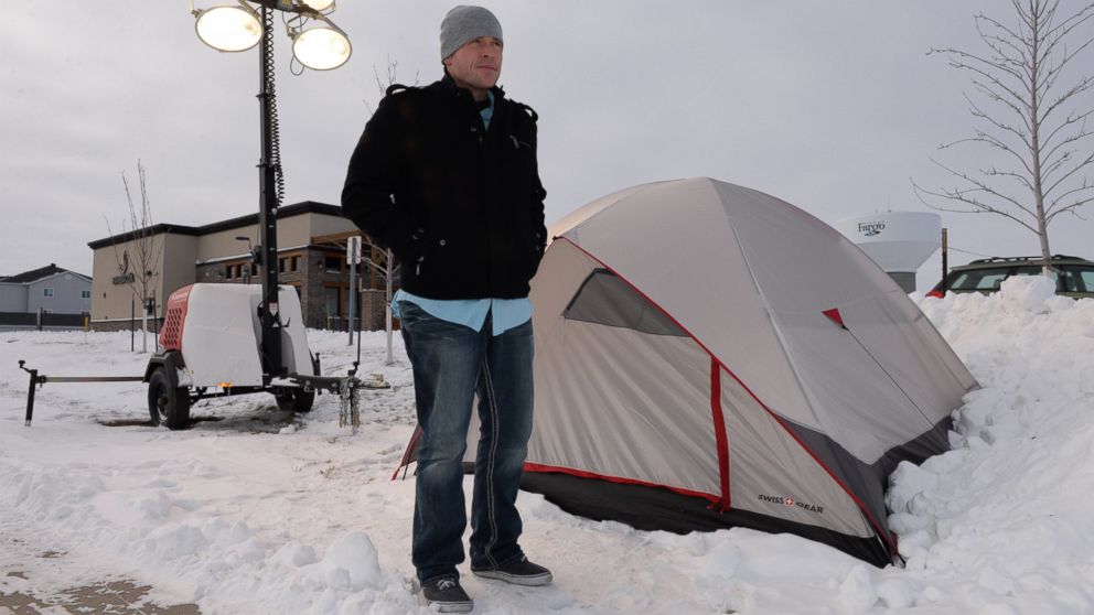 Eric Jungels, 31, of Fargo, North Dakota is helping to end homelessness by braving the winter cold.