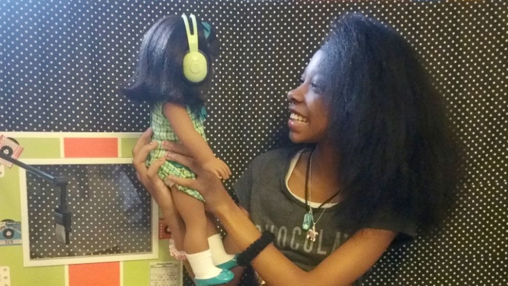 PHOTO: Sanaa Gray with the new American Girl doll Melody and Melody's recording studio. 