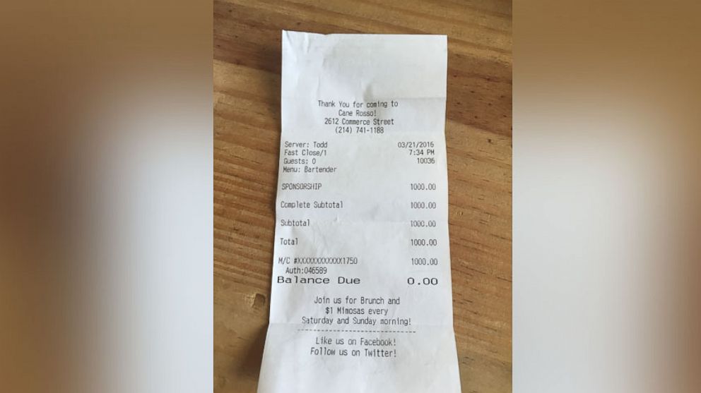 PHOTO: A photo of the receipt given to Tipton after he purchased the bottle of ranch. 