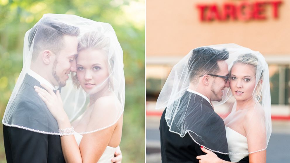 A West Virginia couple, Corey and Lauren Rexroad recreated their wedding photos inside their local Target to celebrate their anniversary.