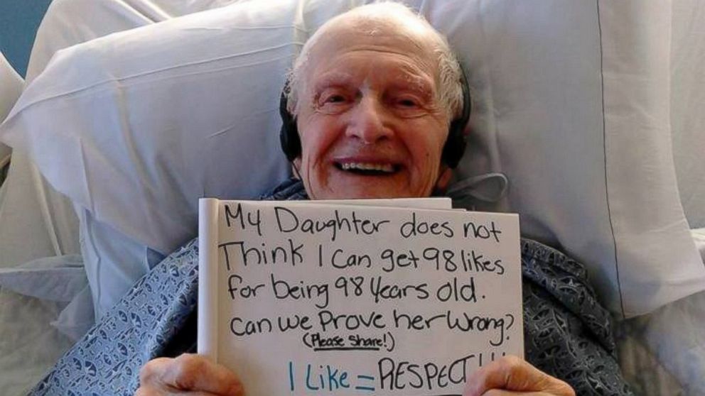 A photo of 97-year-old Alfred Birch has received more than 14,000 likes on Facebook.