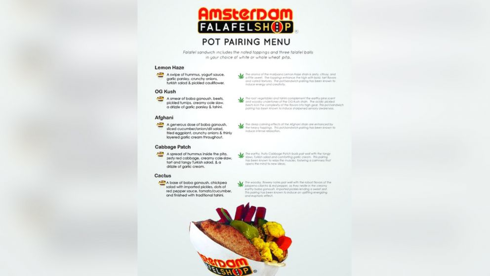 PHOTO: Amsterdam Falafel in Washington, D.C. recently launched a "pot-pairing menu" of sandwiches that will heighten the experience of widely-found marijuana strains.