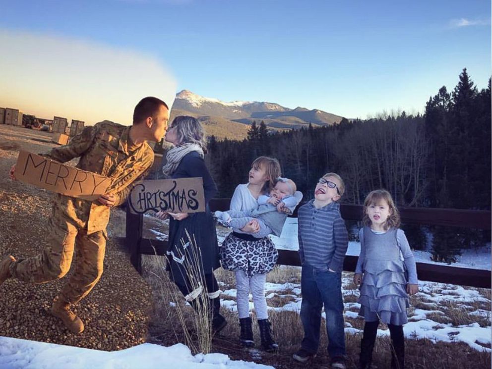 PHOTO: Ashley Sistrunk of Colorado Springs, Colorado, found a creative way to include her deployed husband in the family Christmas photo. 