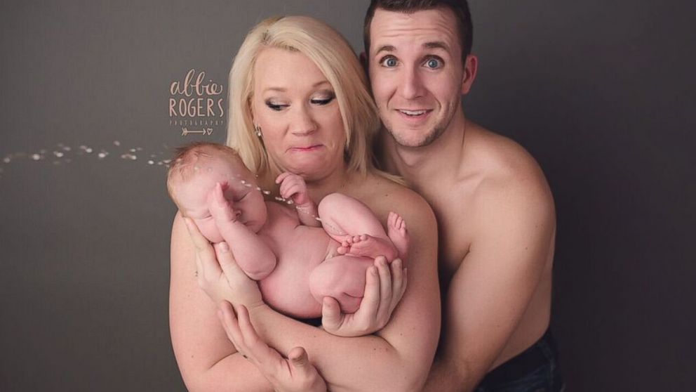 Photographer Abbie Rogers captured a surprise bathroom emergency on camera during a newborn photo shoot.