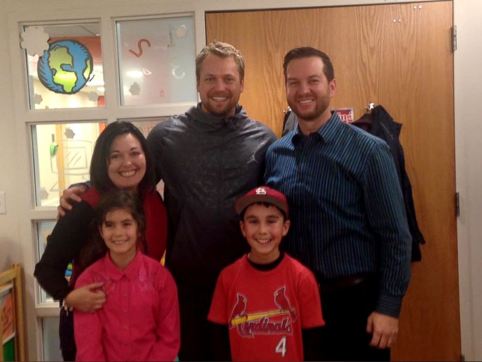 PHOTO: Ethan Cortez, 10, is seen here with his family and St. Louis Cardinals' pitcher Trevor Rosenthal at the St. Louis Children's Hospital in St. Louis, Missouri. The pitcher surprised Ethan at the hospital where he was being treated for a dog bite. 