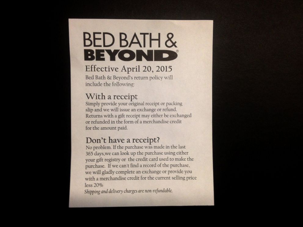 bed bath and beyond return policy