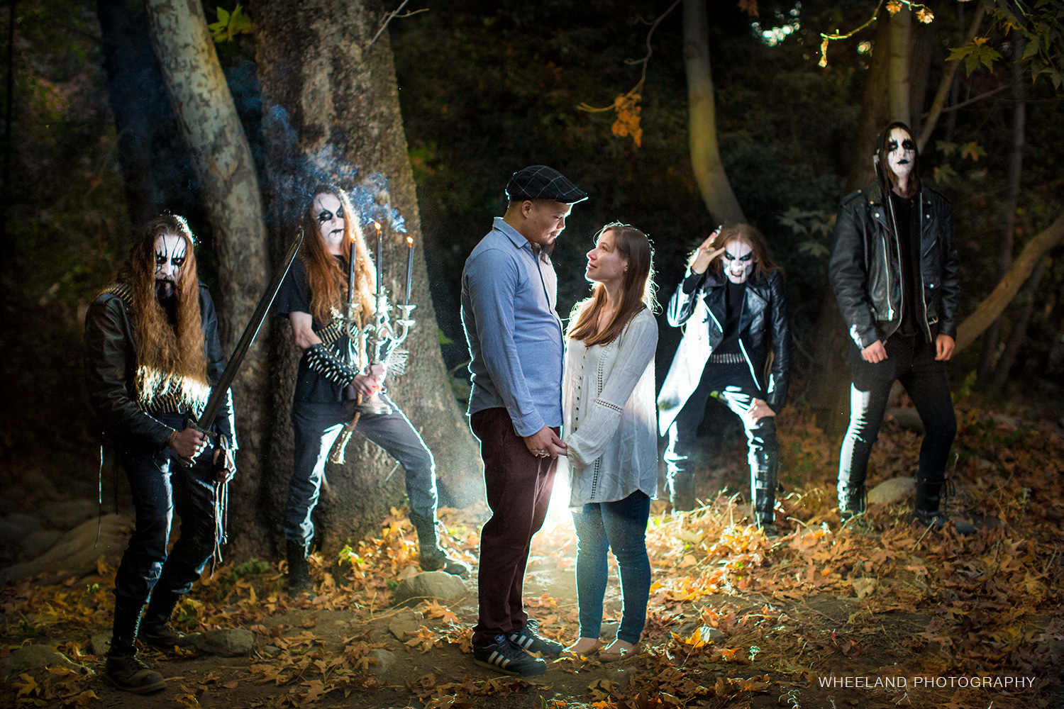 PHOTO: John Awesome and Nydia Hernandez ran into the black metal band, Coldvoid, as they were shooting their engagement photos.