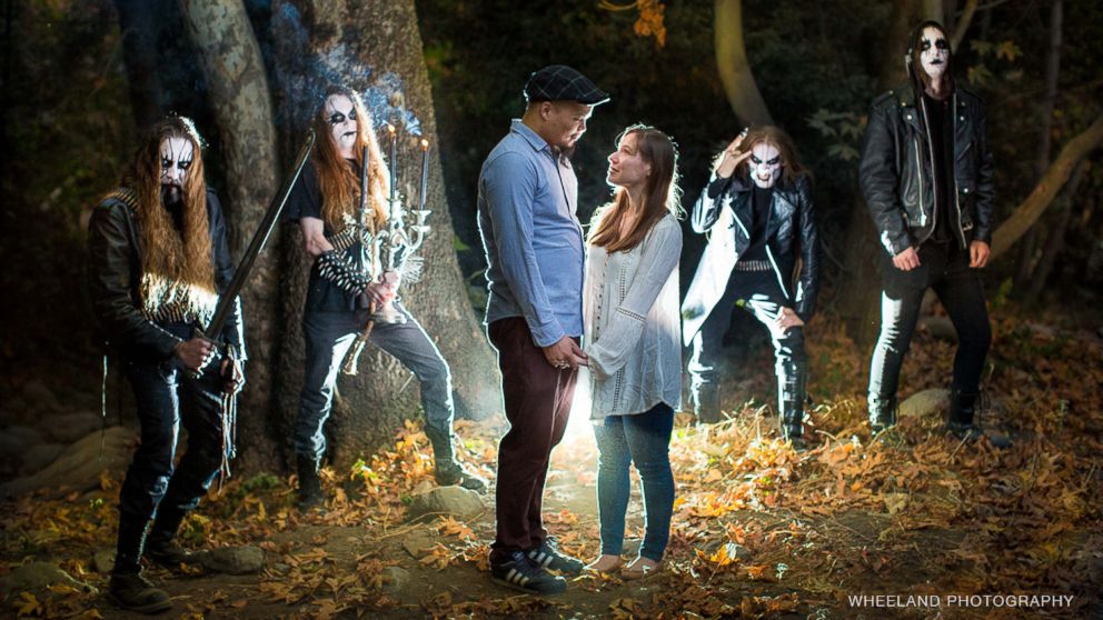 PHOTO: John Awesome and Nydia Hernandez ran into the black metal band, Coldvoid, as they were shooting their engagement photos.