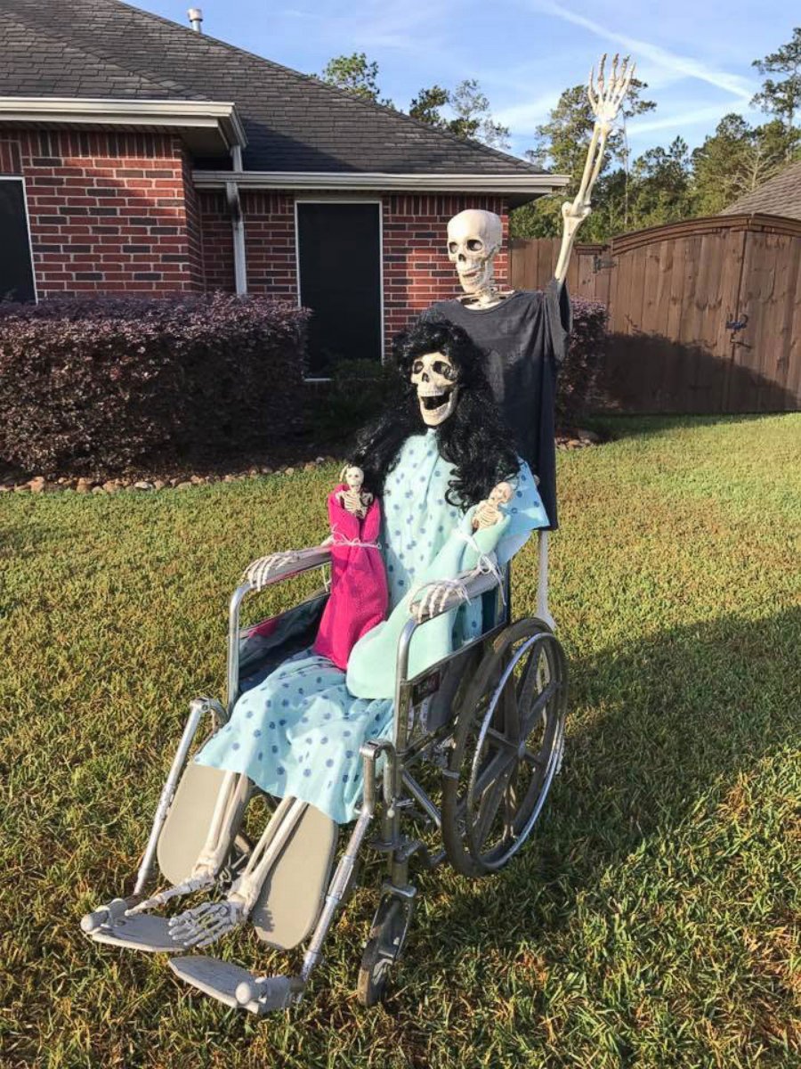 PHOTO: Amy B. Moses of Lumberton, Texas poses her skeleton decorations into various scenes each Halloween season.