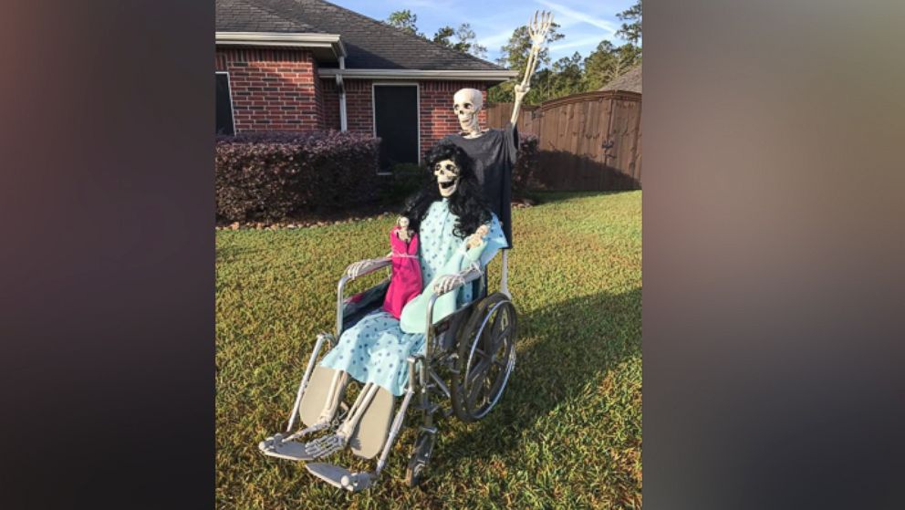 PHOTO: Amy B. Moses of Lumberton, Texas poses her skeleton decorations into various scenes each Halloween season.