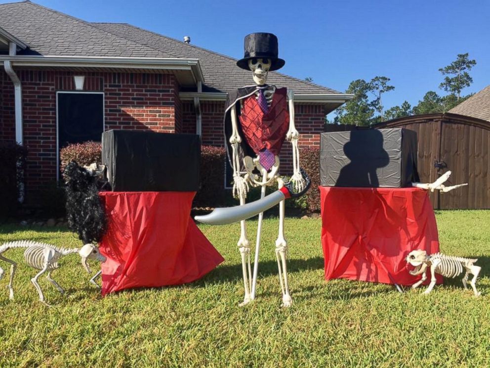 PHOTO: Amy B. Moses of Lumberton, Texas poses her skeleton decorations into various scenes each Halloween season.