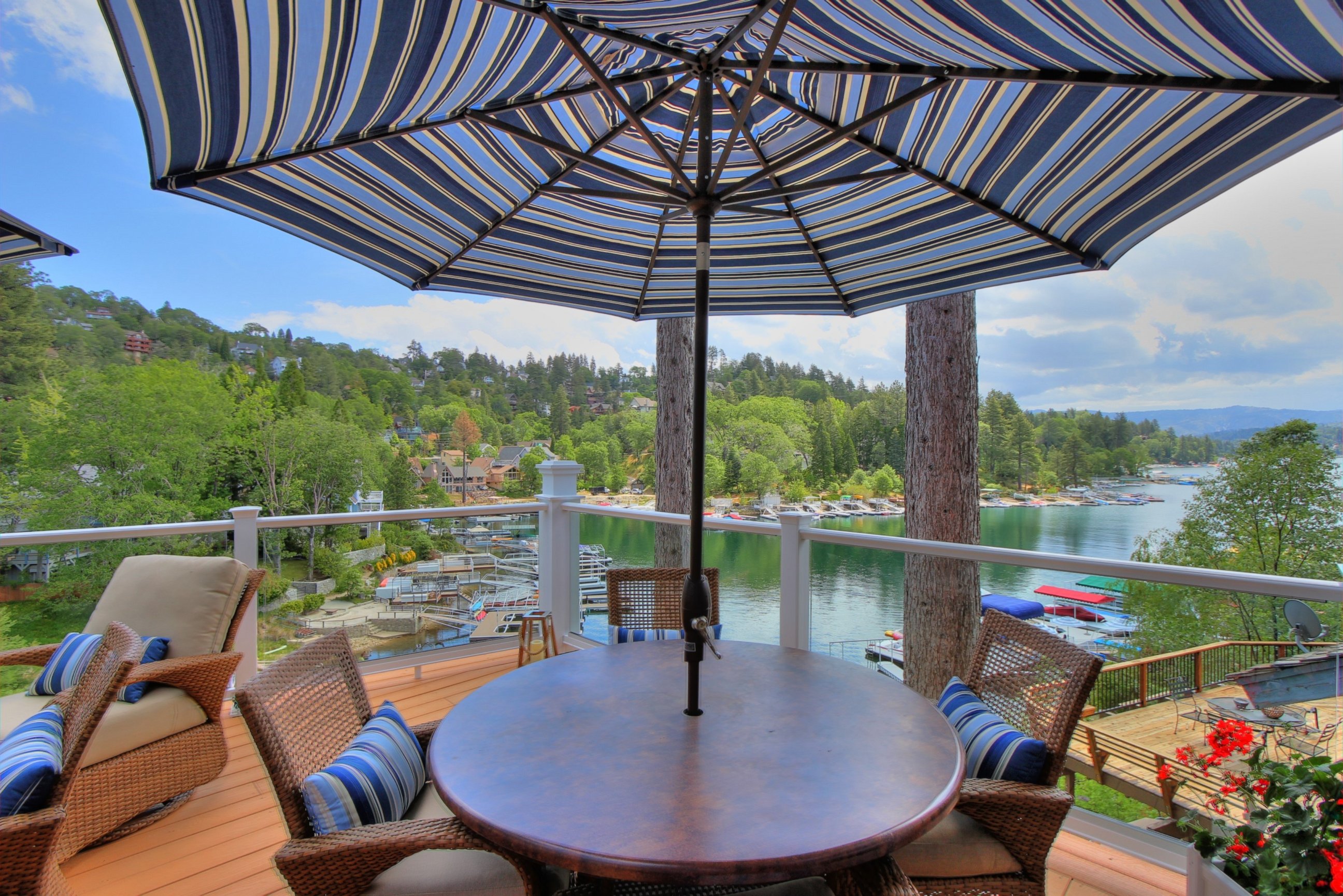 PHOTO: A view of the deck overlooking Lake Arrowhead in California.