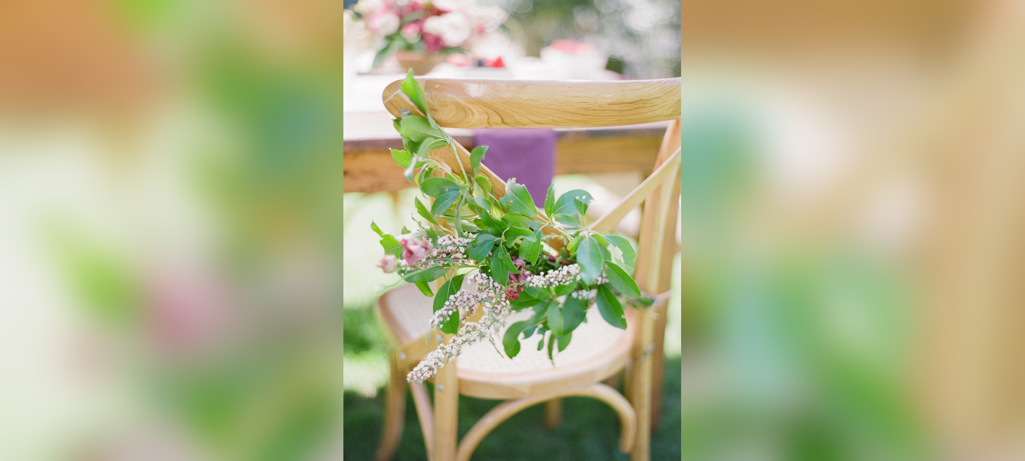 PHOTO: Floral Garland is such an easy way to gussy up a chair. I actually think that floral garland is the new streamer. All it takes is floral wire and a handful of your favorite greens and blooms. 