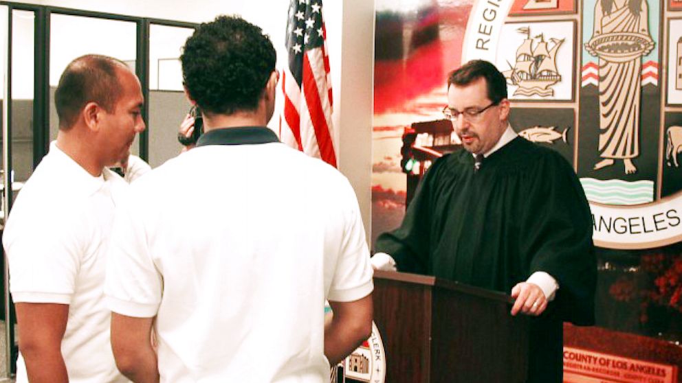 Los Angeles County Registrar-Recorder/County Clerk Dean C. Logan, presided over 
the marriage ceremony of Anthony Ruta and Antonio Ruta Monday morning. Elizabeth Knox served as the couple's witness.