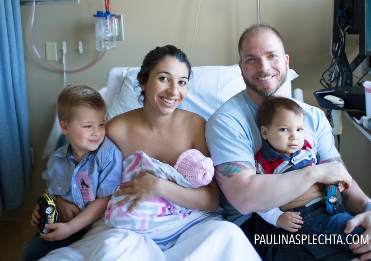 PHOTO: The D'Amore family after mom, Paula, gave birth to their newest addition, Daniella, in the hospital parking lot.