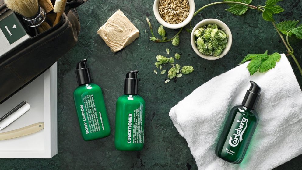 Carlsberg is debuting a line of men's beauty products made with its beer.