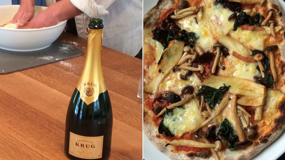Champagne went into the dough of this luxe mushroom pizza.
