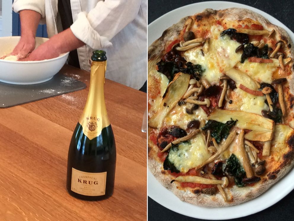 PHOTO: Champagne went into the dough of this luxe mushroom pizza.