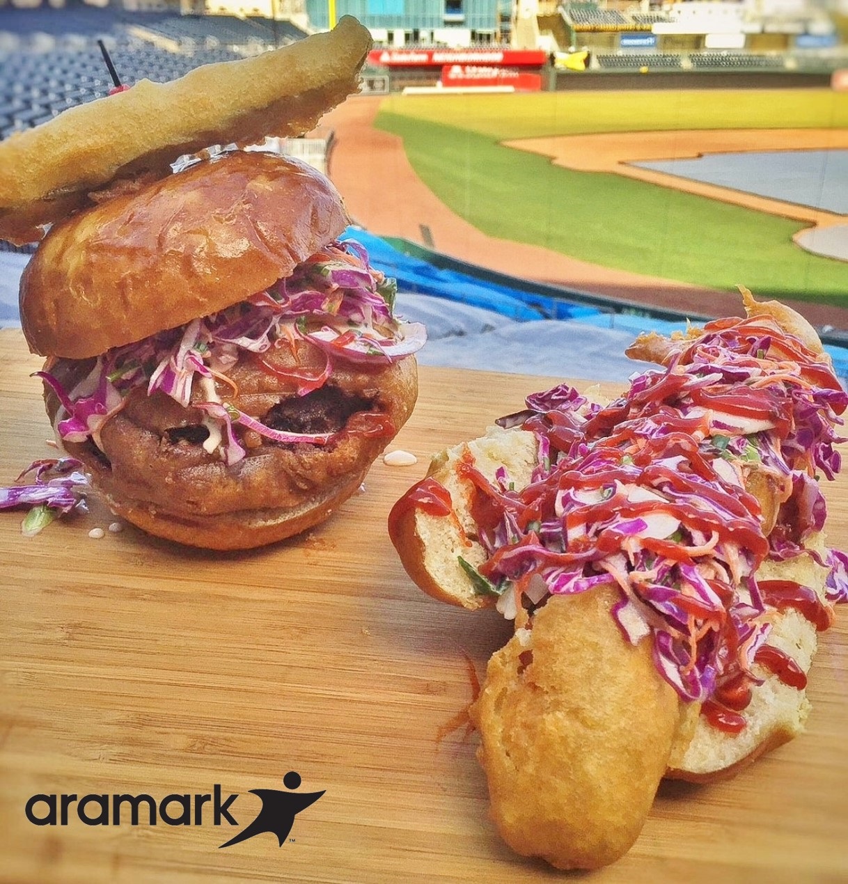 PHOTO: The Kansas City Royals are debuting a Champions Alley Burger this season, which features a cheese stuffed, tempura battered, cheddar bacon burger with sweet slaw, chipotle ketchup and fried pickle on a local roll.