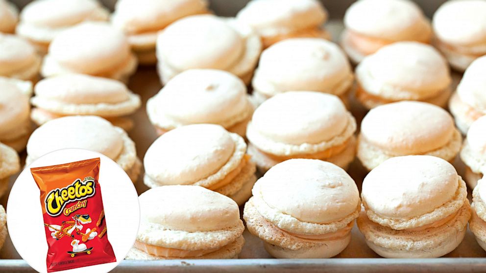 Cheesy orange poofs meet macarons in this spin on the classic French dessert.