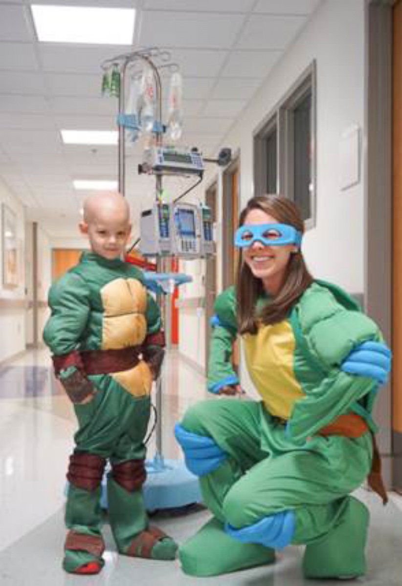 PHOTO: Tripp, a 6-year-old patient, took on the role of Michelangelo and teamed up with his child life specialist Lauren/Leonardo to fight off cancer.