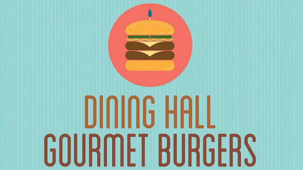 Different dressings and salad bar toppings can create unique dining hall burgers.