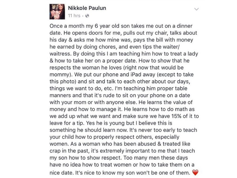 PHOTO: "Teen Mom" reality TV star Nikkole Paulun posted a message to Facebook about how her son saves up his allowance each month and takes his mom on a "dinner date."