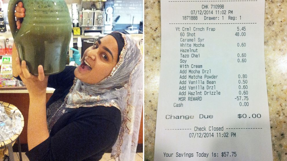Sameera Raziuddin now holds the title for most expensive free Starbucks drink ever.