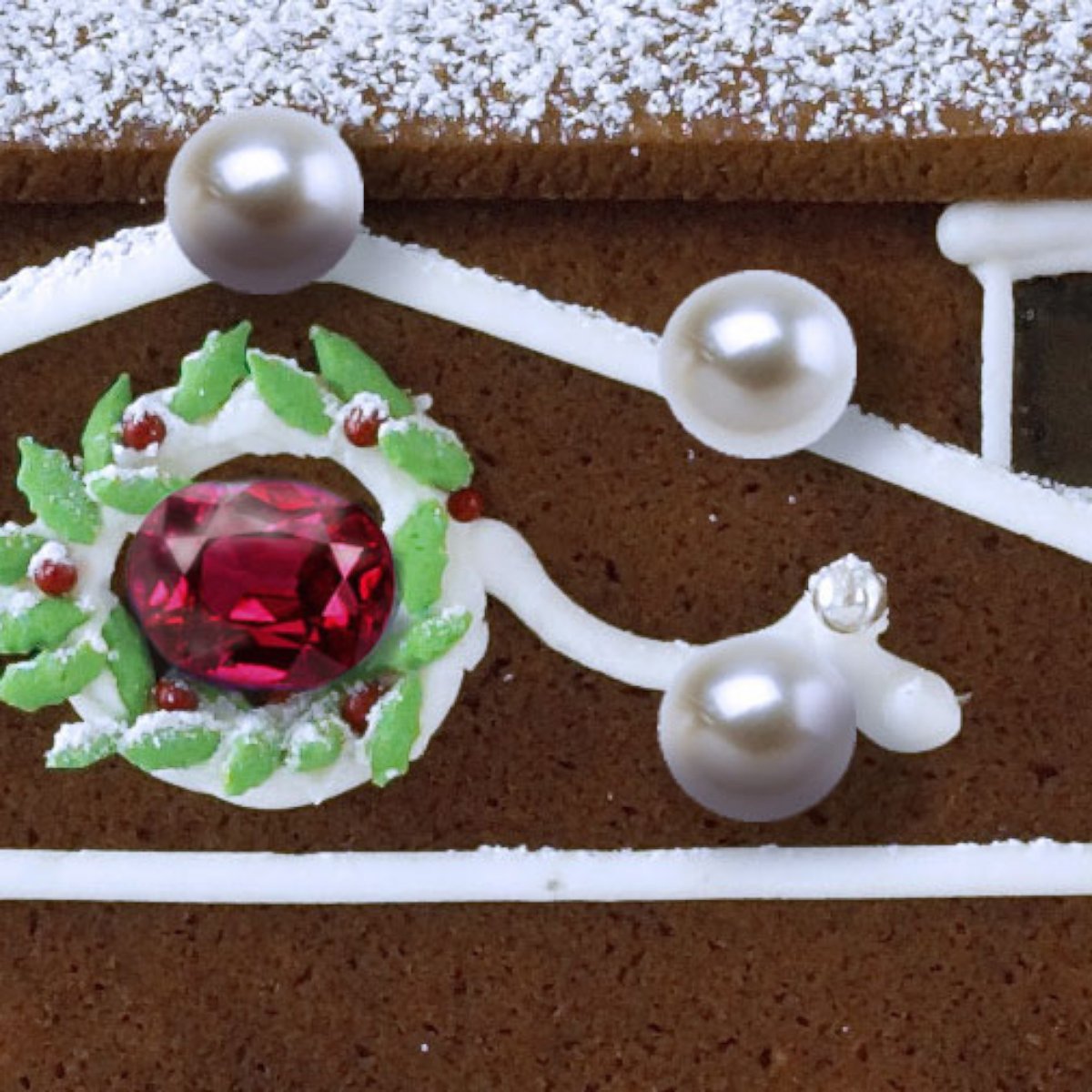 PHOTO:  A close-up of the ruby and pearls on the $77,000 gingerbread house.