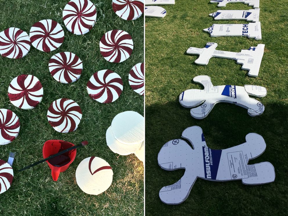 PHOTO: Using mostly foam board, McConnell assembled and painted the decorations on her parents' home.