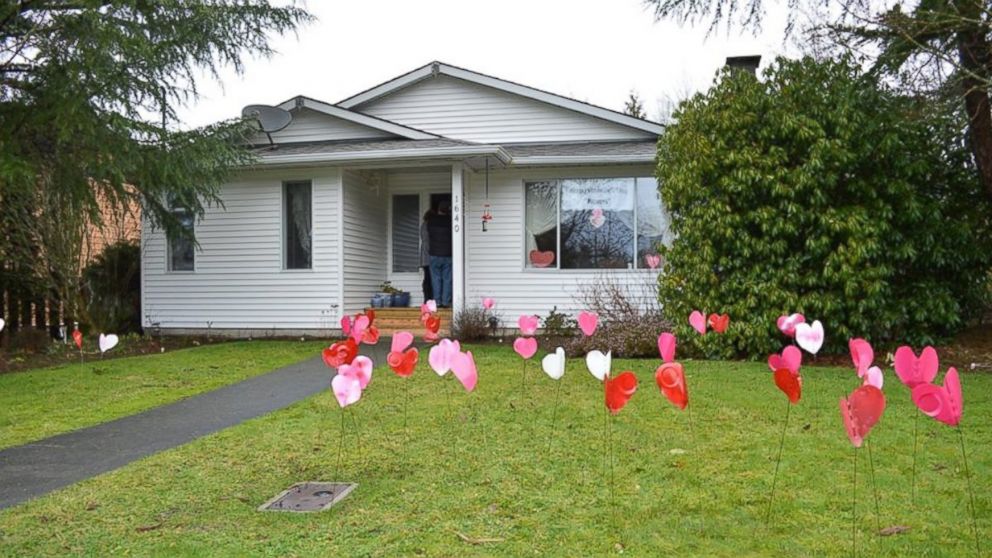 On Feb. 12, 70 kids of Highland Secondary School surprised Tinney with Valentine's that they placed on her front lawn. 