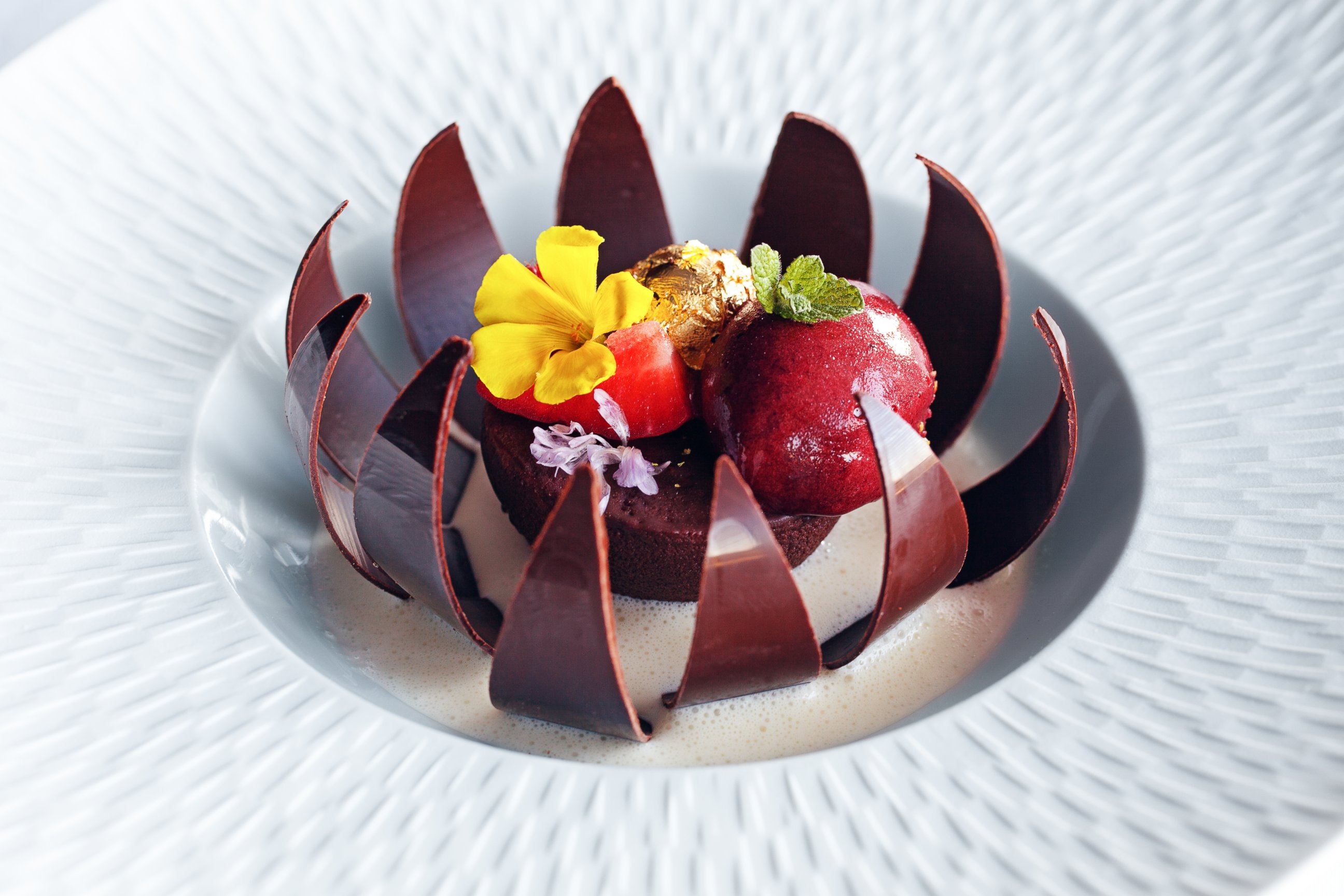 PHOTO: The chocolate flower dessert, as it opens.