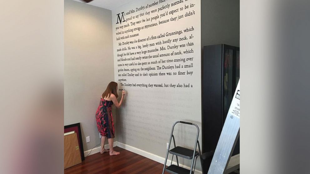 PHOTO: In now viral photos, young adult author Meredith McCardle paints the first words of the Harry Potter series onto her wall.